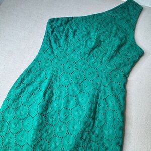 MOTF One Shoulder Green Fitted Midi Dress Side Slit Sheath Resort 100% Cotton